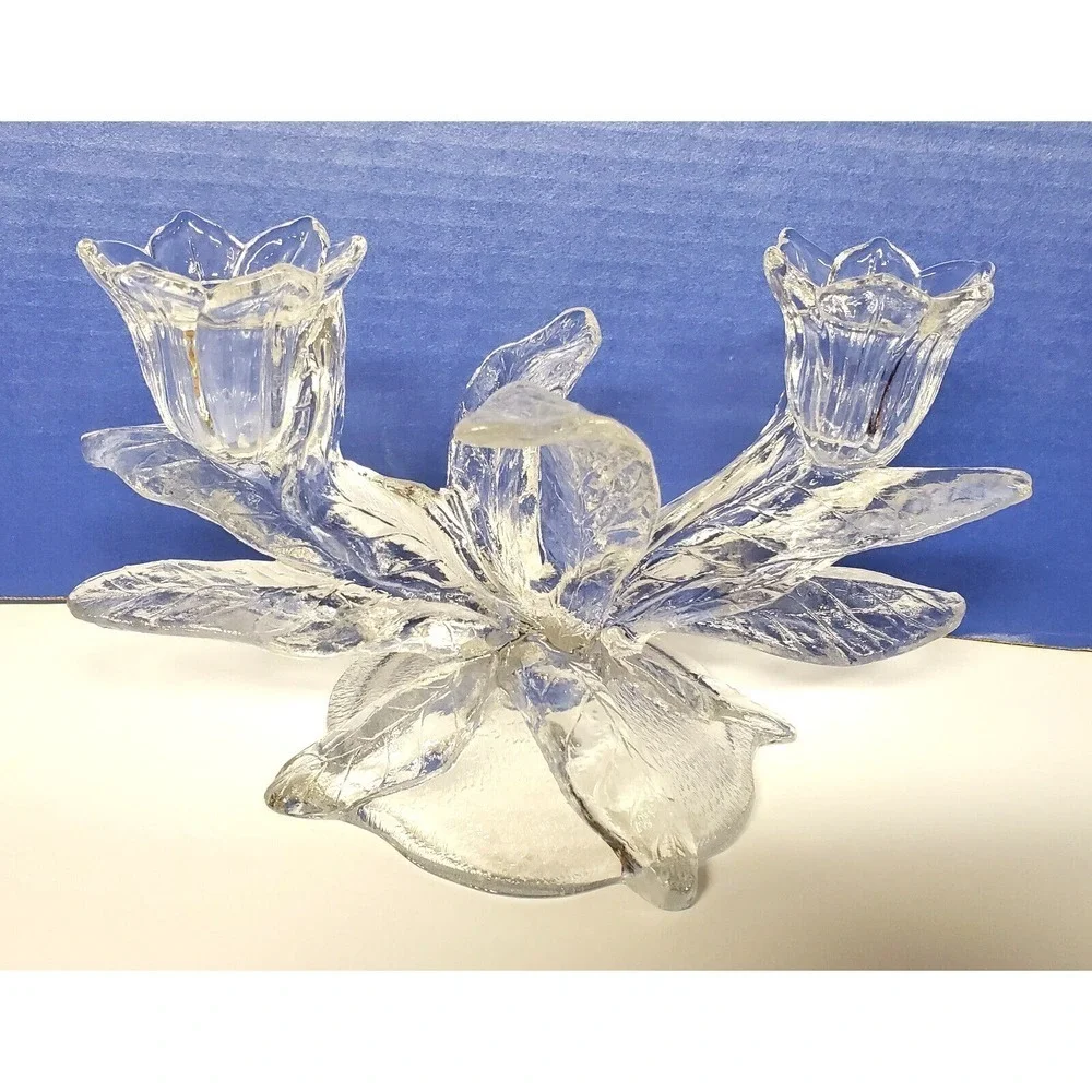 Vintage Cambridge Everglade Double Light Candle‎ Holder  Clear Glass